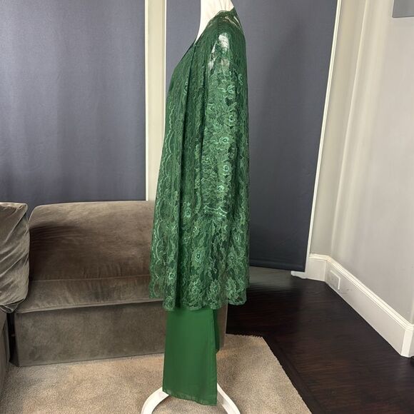 Women’s Green Lace & Chiffon 3 Piece Formal Pant Suit Mother of the Bride 16 NEW - Picture 6 of 15